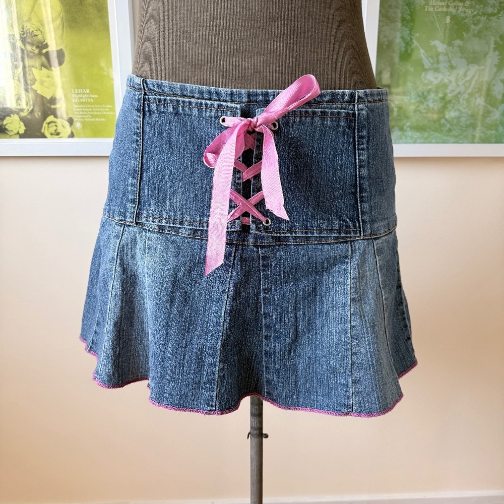 💙 Y2K Lace-Up Denim Mini Skirt 💙